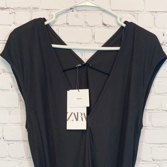 Zara Black Dress Double V-neck Sleeveless Sz small - Picture 2 of 6